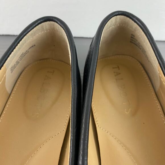Talbots Penny Loafers Women 8M Black Pebble Leather Bow‎ Buckle Old Money Preppy - Picture 5 of 9